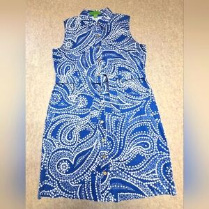 Island‎ Republic Dress Size 8 Blue/ White Full Button Down Shirt Dress W/Collar